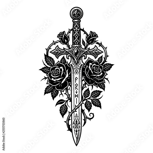 Foto Ornate Sword with Roses and Thorns