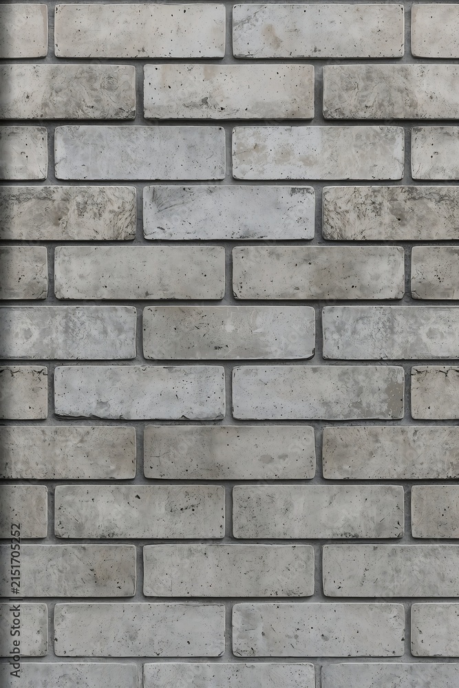 Fototapeta premium Textured light grey brick wall background pattern with mortar joints background construction architecture