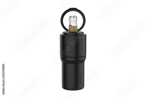 Modern stainless steel double wall vacuum insulated beverage cooler cup designed to hold standard cans and bottles, isolated on white background. 3D illustration