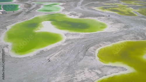 Aerial View of Dachaidan Emerald Lake: Colorful Salt Ponds, White Mineral Crust and Desert Landform in Qinghai