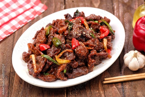 Fotografie Mongolian Beef Chinese Food Meal