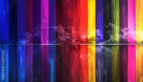 Vertical colorful streaks with reflection and smoky textured effect