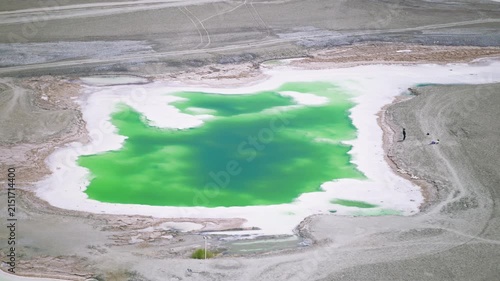 Aerial View of Dachaidan Emerald Lake: Colorful Salt Ponds, White Mineral Crust and Desert Landform in Qinghai