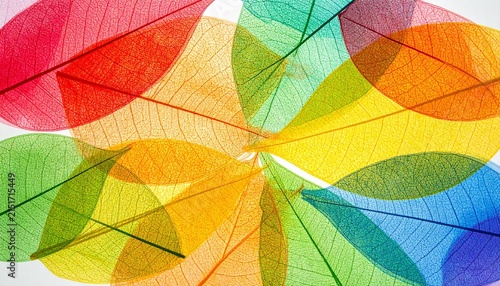 Colorful translucent leaves overlapping in gradient arrangement