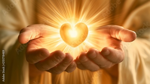 Jesus Christ holds a glowing heart in his hands during a moment of spiritual significance
