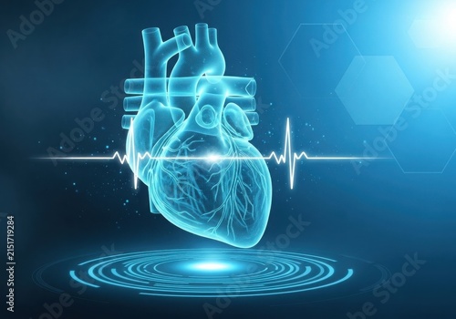 3d heart with ecg waveform and scan lines isolated on white background