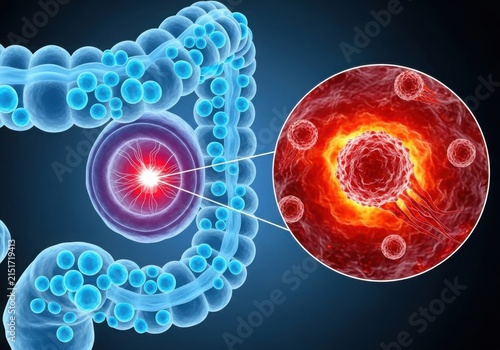 Virus attacking human cell illustration isolated on white background