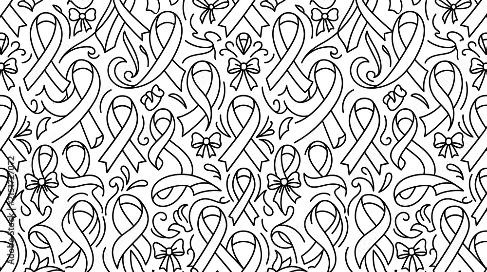 Fototapeta premium Awareness ribbons with bows and swirls pattern