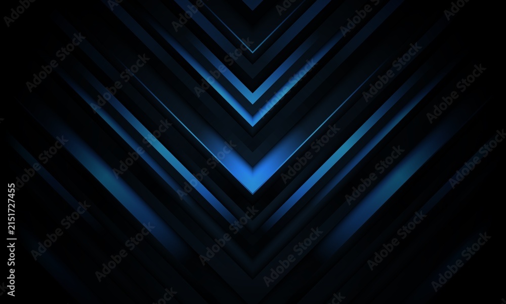Obraz premium Abstract dark background with glowing blue v shaped light streaks converging in the center, abstract