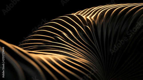 Abstract golden waves on a dark black background