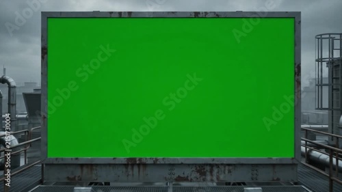 Green Screen Billboard on Rooftop in Stormy City with Lightning VFX 4K