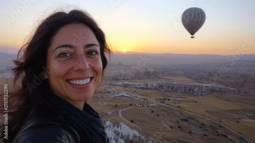 Hot air balloon adventure at sunset over scenic landscape