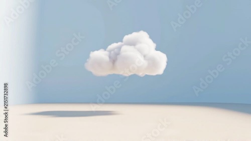 A single white cloud floating inside an indoor room