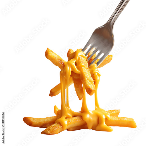 Fork lift shot of cheesy nacho fries