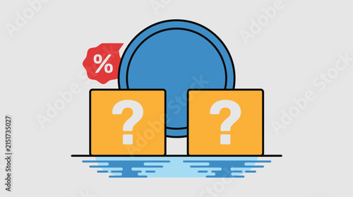 Cubes with question marks represent mystery boxes and uncertainty in business decision making processes for modern digital marketing.