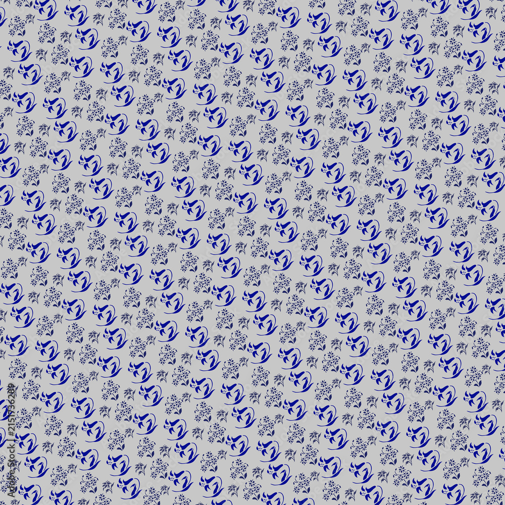 Delicate Blue Floral Seamless Pattern on White Background