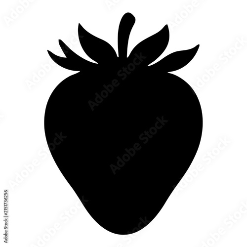 Fresh strawberry silhouette icon with stem leaves isolated on transparent grid background