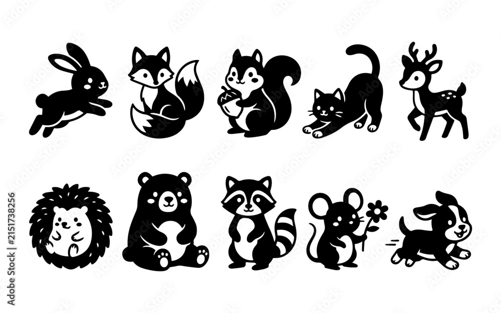 Obraz premium Set of cute woodland animal characters in a hand drawn doodle style isolated on white background