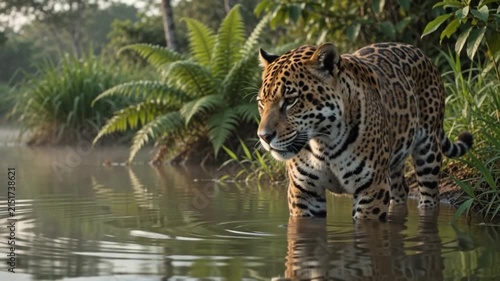 Jaguar Walking Through Golden Grassland Wildlife Nature Video Clips 4K