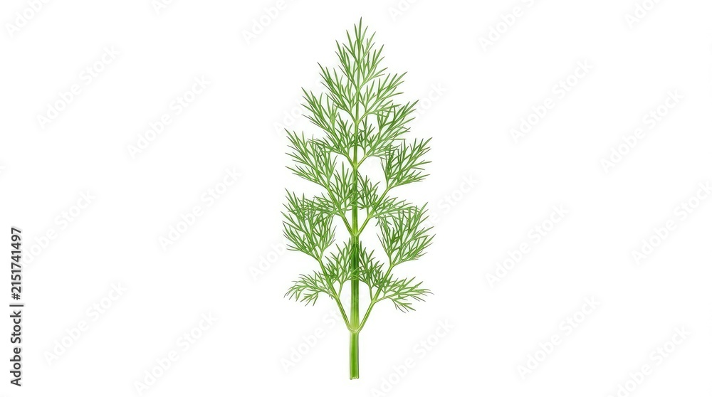 Fototapeta premium Fresh green dill herb sprig isolated on white background for culinary and food styling use