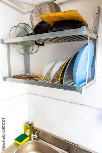 Basic Metal Sink With Dishes Cookware And Cutlery Thai Hotel Thailand.