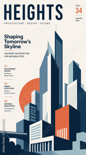 Modern Cityscape Architecture Design Future Magazine Cover Isolated