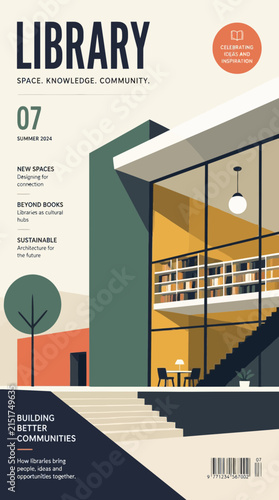 Modern Library Architecture Design with Bookshelves and Community Focus