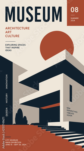 Modern Museum Architecture Design Poster, Abstract Art & Culture Exhibition