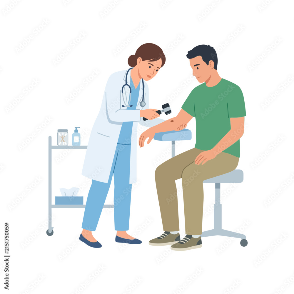 Obraz premium Professional Female Dermatologist Examining Patient Skin Arm for Medical Diagnosis
