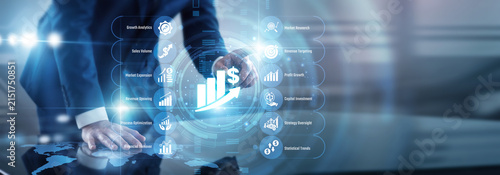 Fotografía Executive point of Increase Sales revenue generation and market expansion concept driving massive commercial profitability relentlessly