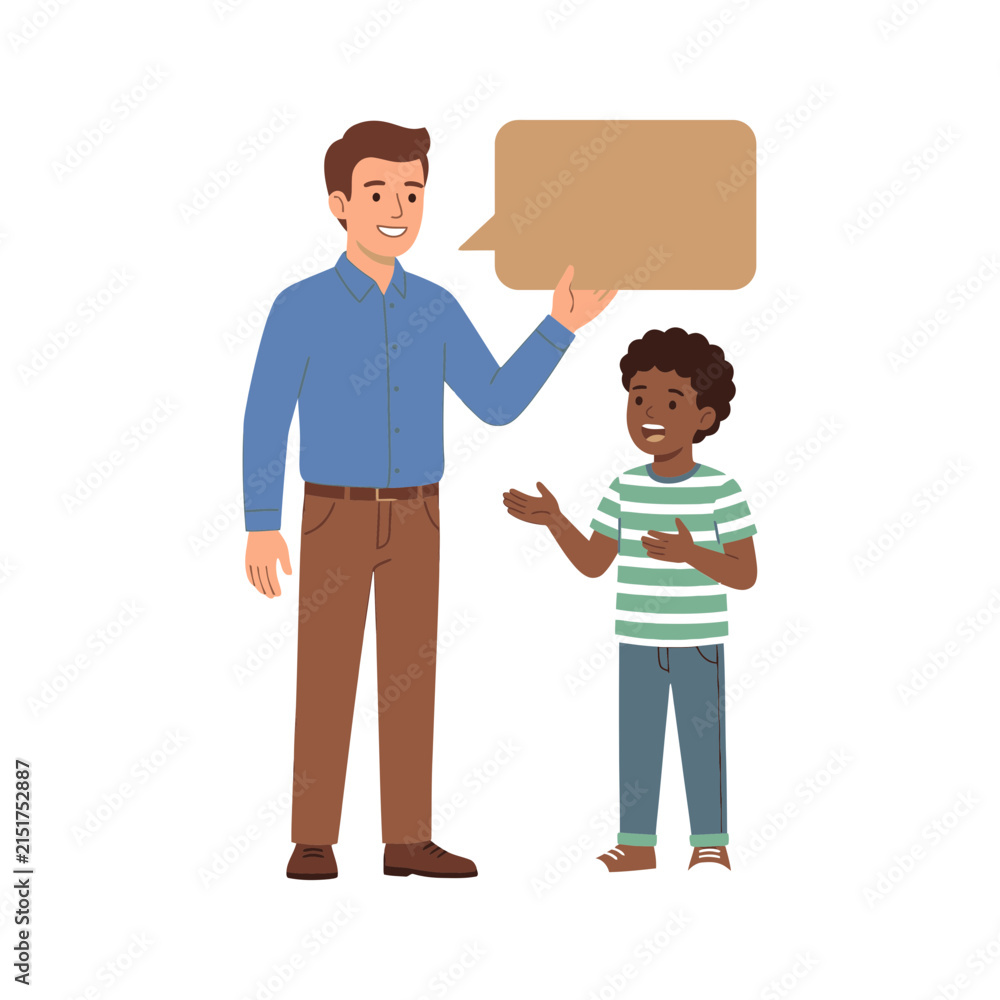Obraz premium Friendly Male Teacher Explaining Lesson Concept to Young Student in Classroom