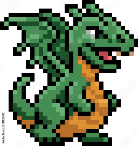 Foto A green dragon warrior fantasy cartoon character in a video game sprite pixel art style