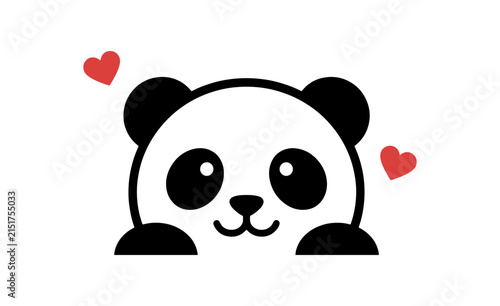 Panda Bear Peeking Illustration with Red Hearts