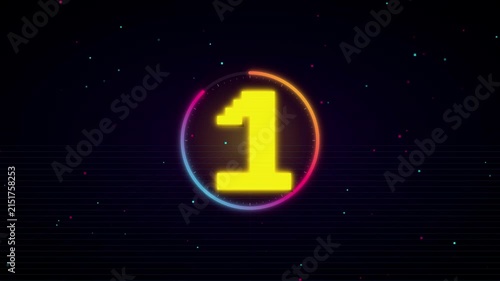 Retro pixel art 3-2-1 countdown with neon synthwave graphics