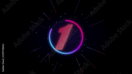 Neon futuristic 3-2-1 countdown animation with glowing light circles