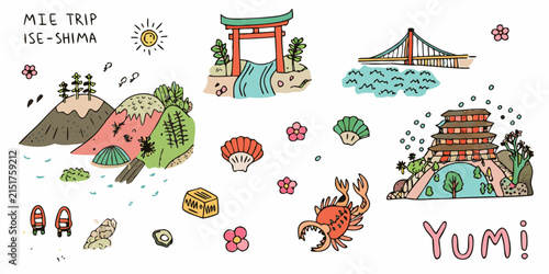 Ise shima travel elements illustration with mountains
