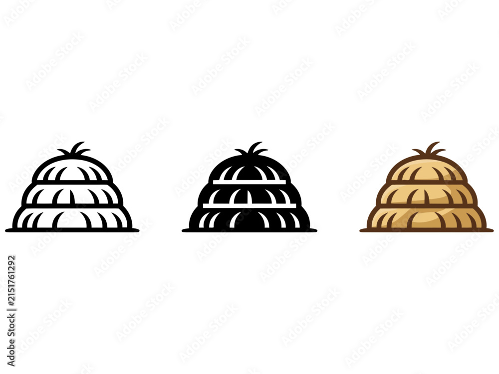 Fototapeta premium Haystack vector icons, farm hay pile set, rustic harvest straw stack graphics Editable Vector