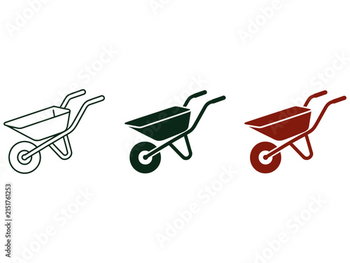Photography Garden wheelbarrow vector set, construction cart icons, 3 manual hand trucks Edi