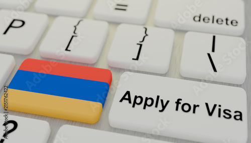 Fotografía Apply for Visa with Armenian Flag Key: A close-up of a computer keyboard shows the Apply for Visa key alongside a key decorated with the Armenian flag