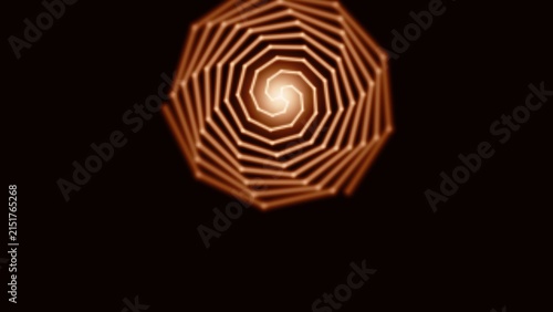 Abstract glowing orange geometric spiral pattern with intricate symmetrical lines forming a complex polygonal vortex