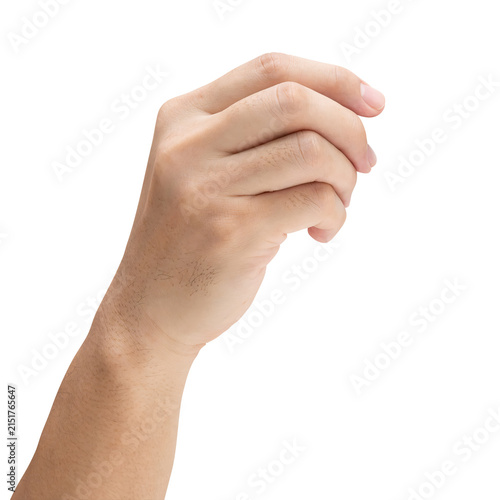 Male hand hold virtual business card, credit card or blank paper isolated on white background with a clipping path.