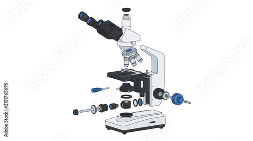 Modern laboratory microscope with digital camera and LED lighting.