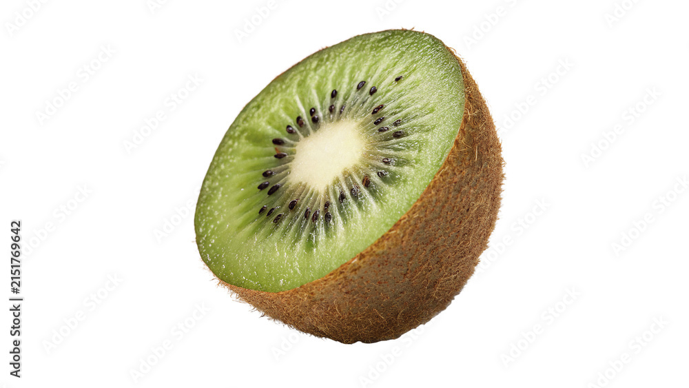 Naklejka premium Single whole fresh green kiwi fruit with texture isolated on transparent background