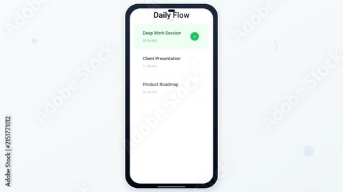 Mobile Application Interface Displaying a Task Management Productivity Dashboard for Daily Planning and Time Organization
