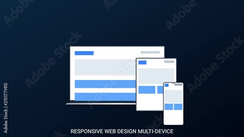Multi device responsive website template layout displayed on modern laptop tablet and mobile phone screen devices