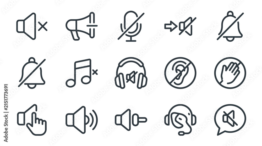 Fototapeta premium Audio control and communication status line icons.