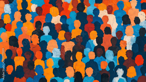 Abstract Crowd of Diverse People in Vibrant Colorful Silhouettes.