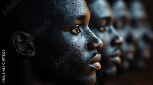 Closeup Profile of Young Black Man with Detailed Facial Features.