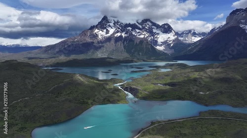 Aerial view of natural landscape of Patagonia Torres del Paine National Park, Chile