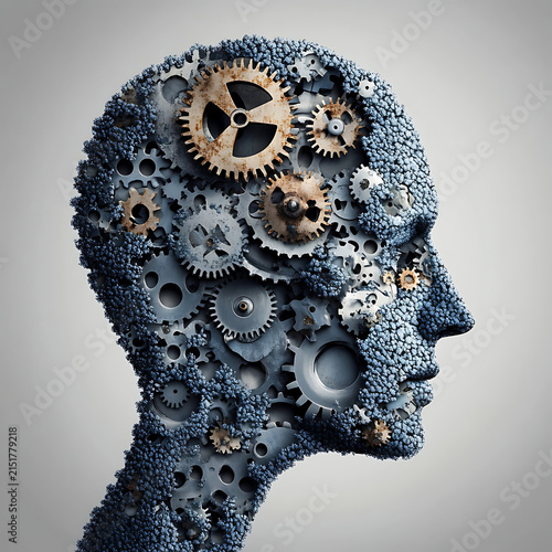 Human Head Made of Intricate Gears and Cogs Symbolizing Thought
